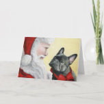 "French Bulldog on Santa's Lap" Christmas Card<br><div class="desc">A reproduction of my original oil painting of a "French Bulldog on Santa's Lab" is featured on this Christmas card/</div>