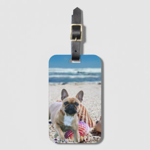 French bulldog on the beach luggage tag