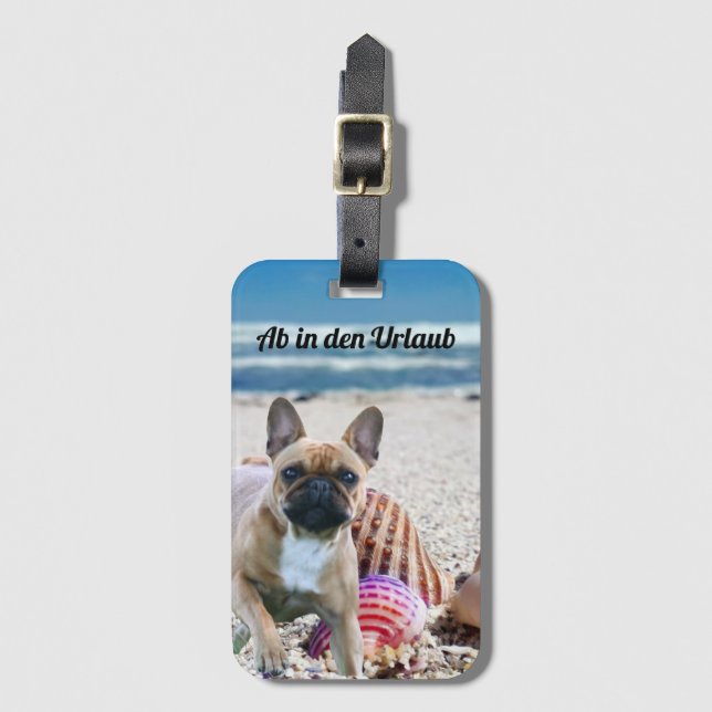 French bulldog on the beach luggage tag (Front Vertical)