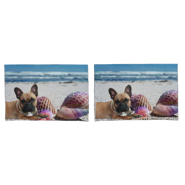 French Bulldog on the Beach Pillow Covers (Front-Set)
