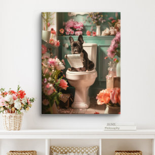 French Bulldog on Toilet   Frenchie Art Bathroom Canvas Print