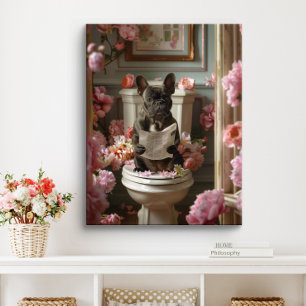 French Bulldog on Toilet   Frenchie Art Bathroom Canvas Print