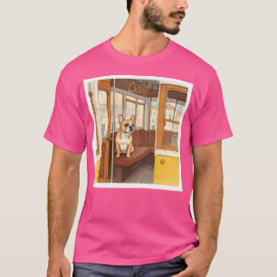 French Bulldog On Tram 28 Lisbon Travel Watercolo T-Shirt