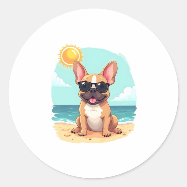 French Bulldog on Vacation Classic Round Sticker (Front)