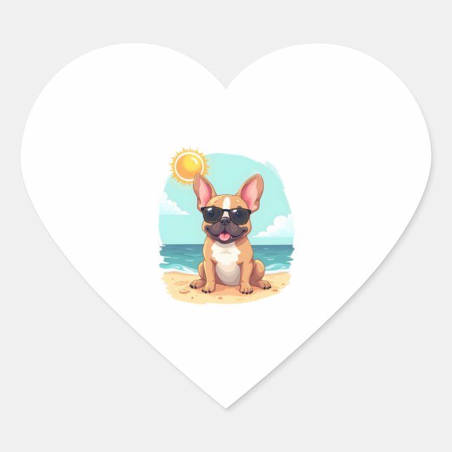 French Bulldog on Vacation Heart Sticker (Front)