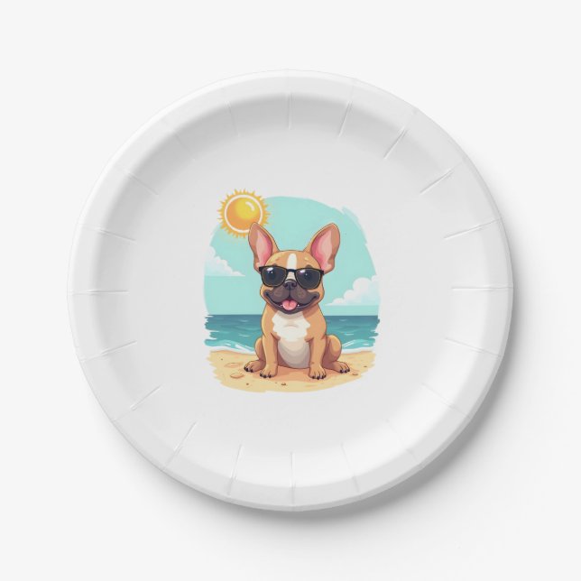 French Bulldog on Vacation Paper Plate (Front)