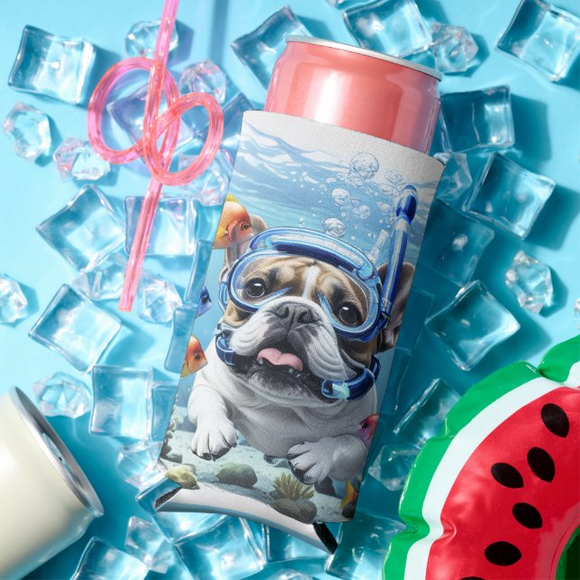 French Bulldog on vacation Seltzer Can Cooler (In Situ Summer)