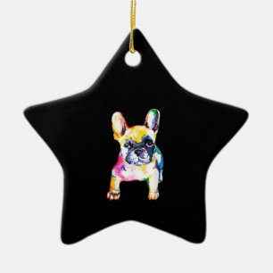 French Bulldog Original Watercolor Drawing Gift Ceramic Tree Decoration
