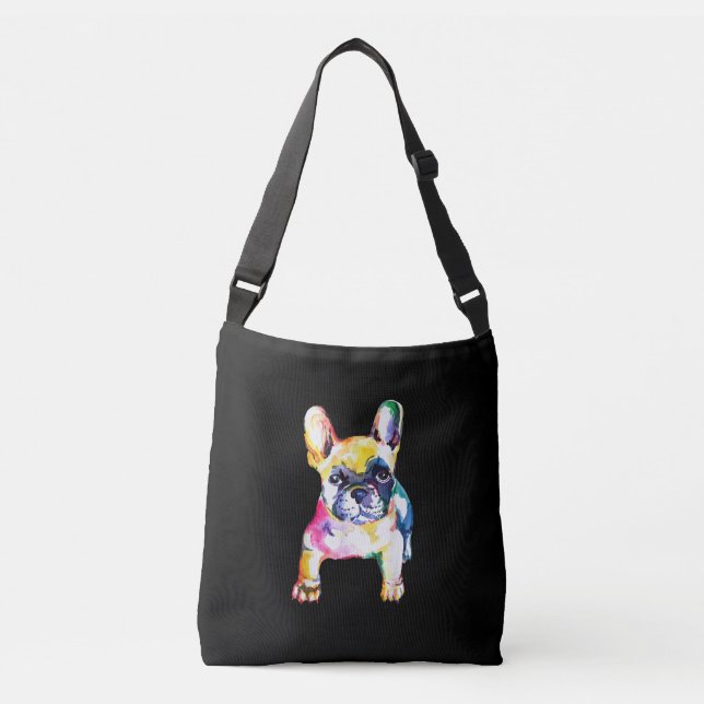 French Bulldog Original Watercolor Drawing Gift Crossbody Bag (Front)