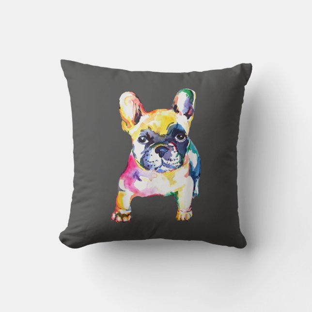 French Bulldog Original Watercolor Drawing Gift Cushion (Front)