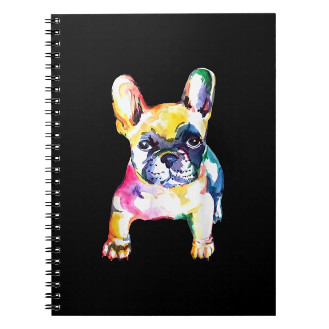 French Bulldog Original Watercolor Drawing Gift Notebook (Front)