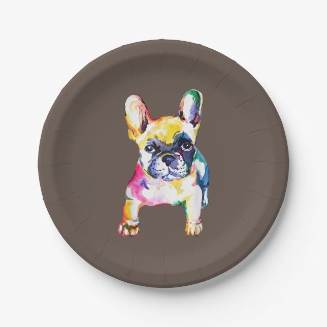 French Bulldog Original Watercolor Drawing Gift Paper Plate (Front)