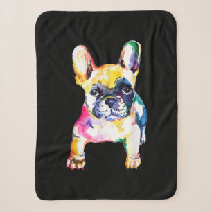 French Bulldog Original Watercolor Drawing Gift Sherpa Blanket