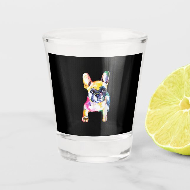 French Bulldog Original Watercolor Drawing Gift Shot Glass (Front)