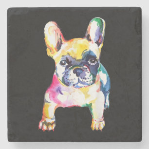 French Bulldog Original Watercolor Drawing Gift Stone Coaster
