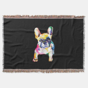 French Bulldog Original Watercolor Drawing Gift Throw Blanket