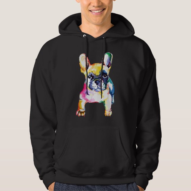 French Bulldog Original Watercolor Hand Drawing Hoodie (Front)