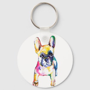 French Bulldog Original Watercolor Hand Drawing Key Ring