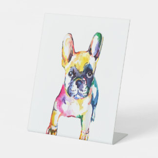 French Bulldog Original Watercolor Hand Drawing Pedestal Sign