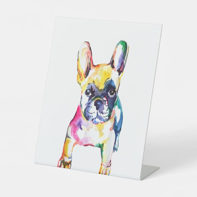 French Bulldog Original Watercolor Hand Drawing Pedestal Sign (Front)