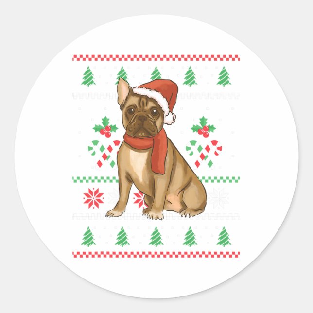 French Bulldog Outfit Santa Christmas  Classic Round Sticker (Front)