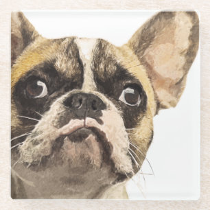 French Bulldog Painted Portrait Glass Coaster