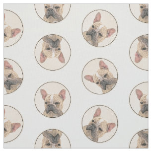 French Bulldog Painting Fawn Cute Original Dog Art Fabric