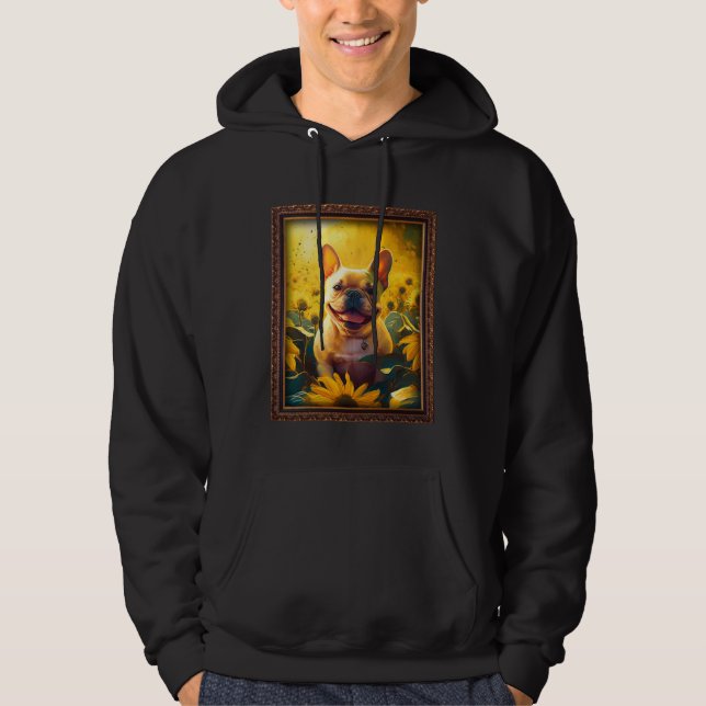 French Bulldog Painting Frenchie Sunflower Flower  Hoodie (Front)