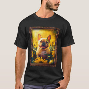 French Bulldog Painting Frenchie Sunflower Flower  T-Shirt
