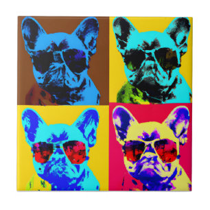 French bulldog painting in pop art style tile