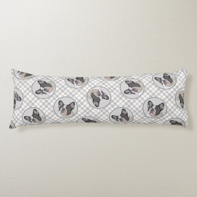 French Bulldog Painting White Black Pied Dog Art Body Cushion (Front)