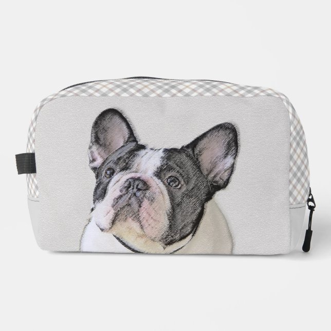 French Bulldog Painting White Black Pied Dog Art Dopp Kit (Front)