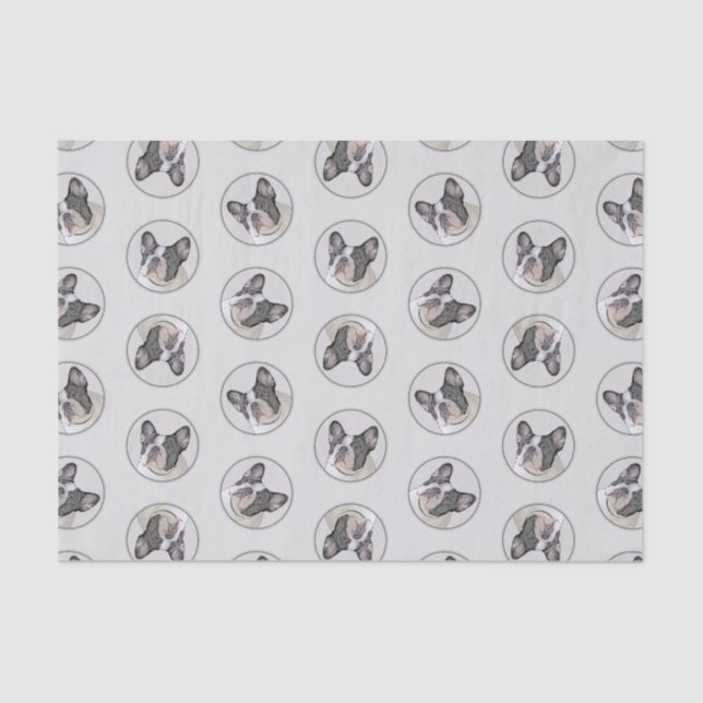 French Bulldog Painting White Black Pied Dog Art Tissue Paper (Front)