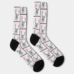 French Bulldog Painting White Cream Pet Dog Art Socks