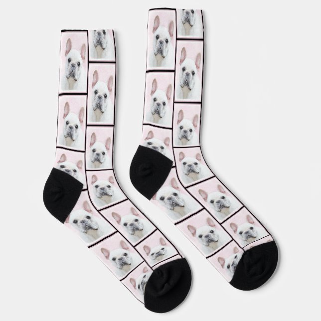 French Bulldog Painting White Cream Pet Dog Art Socks (Right)