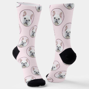 French Bulldog Painting White Cream Pet Dog Art Socks