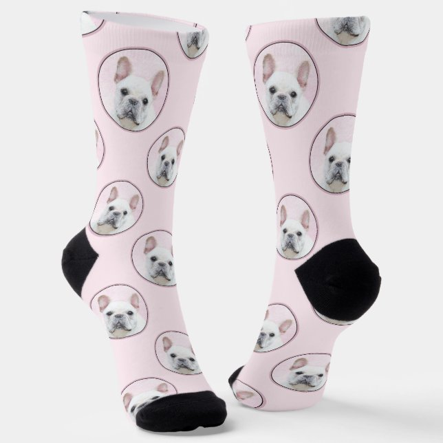 French Bulldog Painting White Cream Pet Dog Art Socks (Angled)