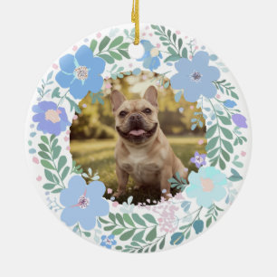 French Bulldog Pastel Blue Custom Photo Memorial Ceramic Tree Decoration