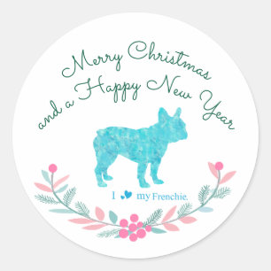 French Bulldog Pastel Blue Holiday Classic Round Sticker