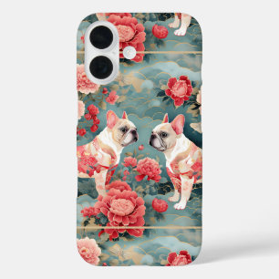 French Bulldog Pastel Pink Flowers Waves iPhone 16 Case
