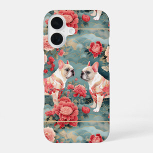 French Bulldog Pastel Pink Flowers Waves iPhone 16 Case