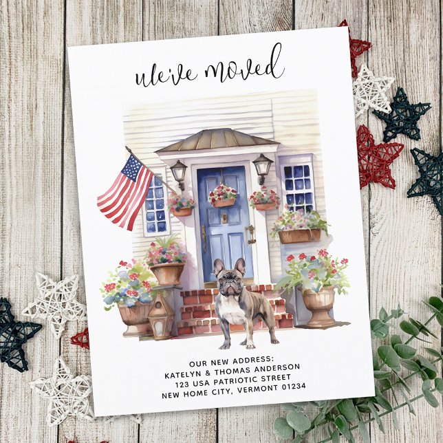 French Bulldog Patriotic Custom Pet Dog Moving Announcement Postcard (Creator Uploaded)