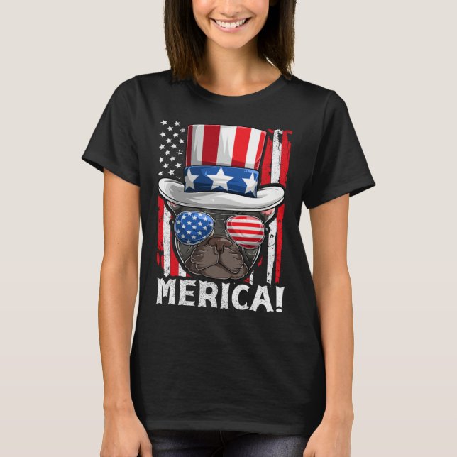 French Bulldog Patriotic Dog Apparel USA Flag Meri T-Shirt (Front)
