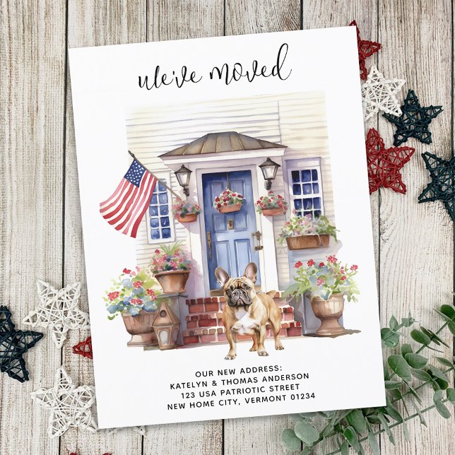 French Bulldog Patriotic Pet Frenchie Dog Moving Announcement Postcard (Creator Uploaded)