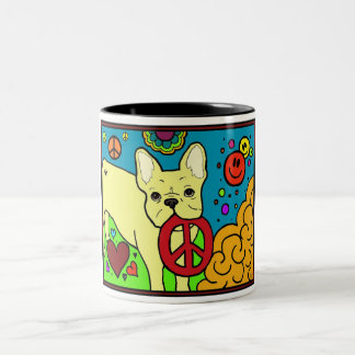 French Bulldog Peace Two-Tone Coffee Mug