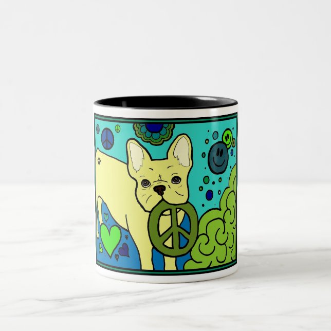 French Bulldog Peace Two-Tone Coffee Mug (Center)