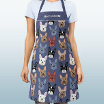 French Bulldog Personalised Dusty Blue Dog Apron<br><div class="desc">A fun little French Bulldog or Frenchie pattern on a dusty blue background.  Great for all dog lovers.  Original art by Nic Squirrell. Change the name to customise.</div>