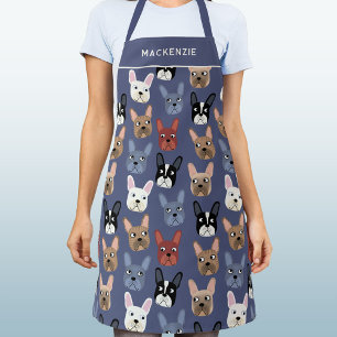 French Bulldog Personalised Dusty Blue Dog Apron