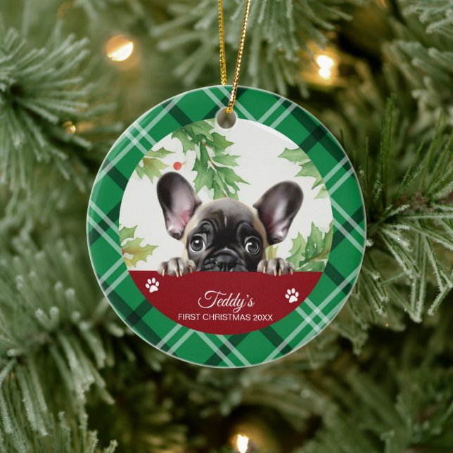 French Bulldog Personalised First Christmas Ceramic Tree Decoration (Tree)