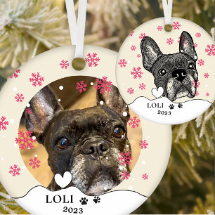 French Bulldog Personalised Hand Drawing Ceramic Tree Decoration